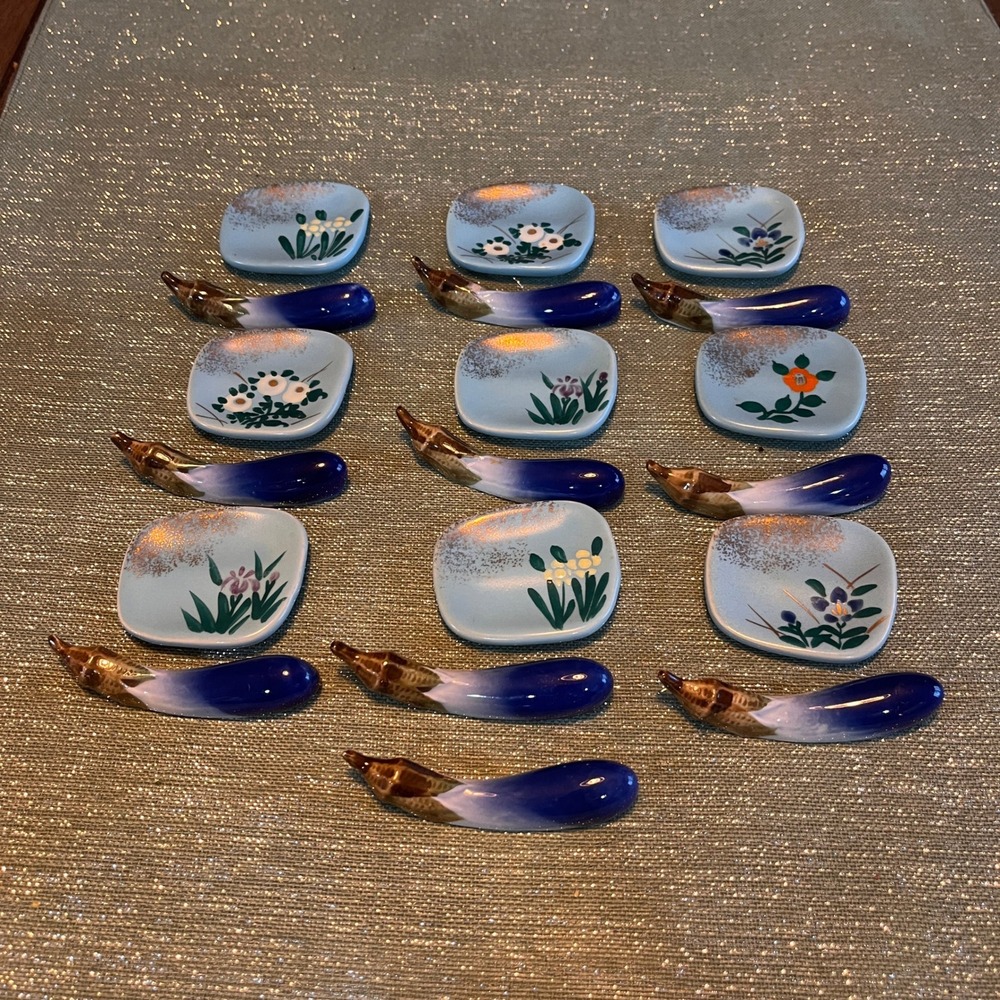 Japanese Eggplant and Floral Chopstick Rests